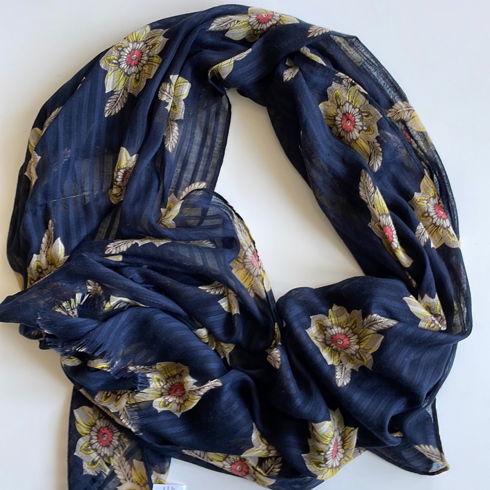 Loft navy blue scarf with floral pattern
